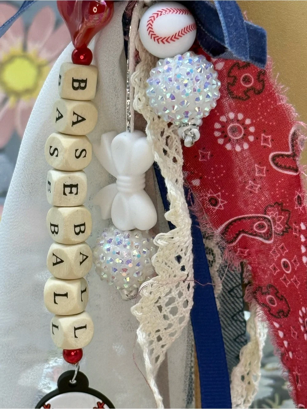 👑Adorned Crown Jewelry purse bag charm keychain baseball fabric tassel